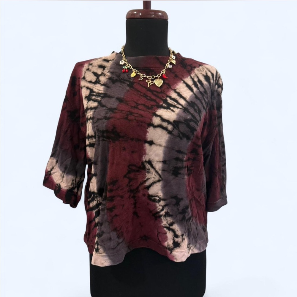 Cotton Citizen Burgundy and Black Tie-Dye Tee